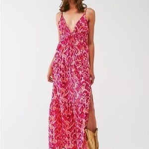 Floral Print Maxi Dress With v Neck in Pink